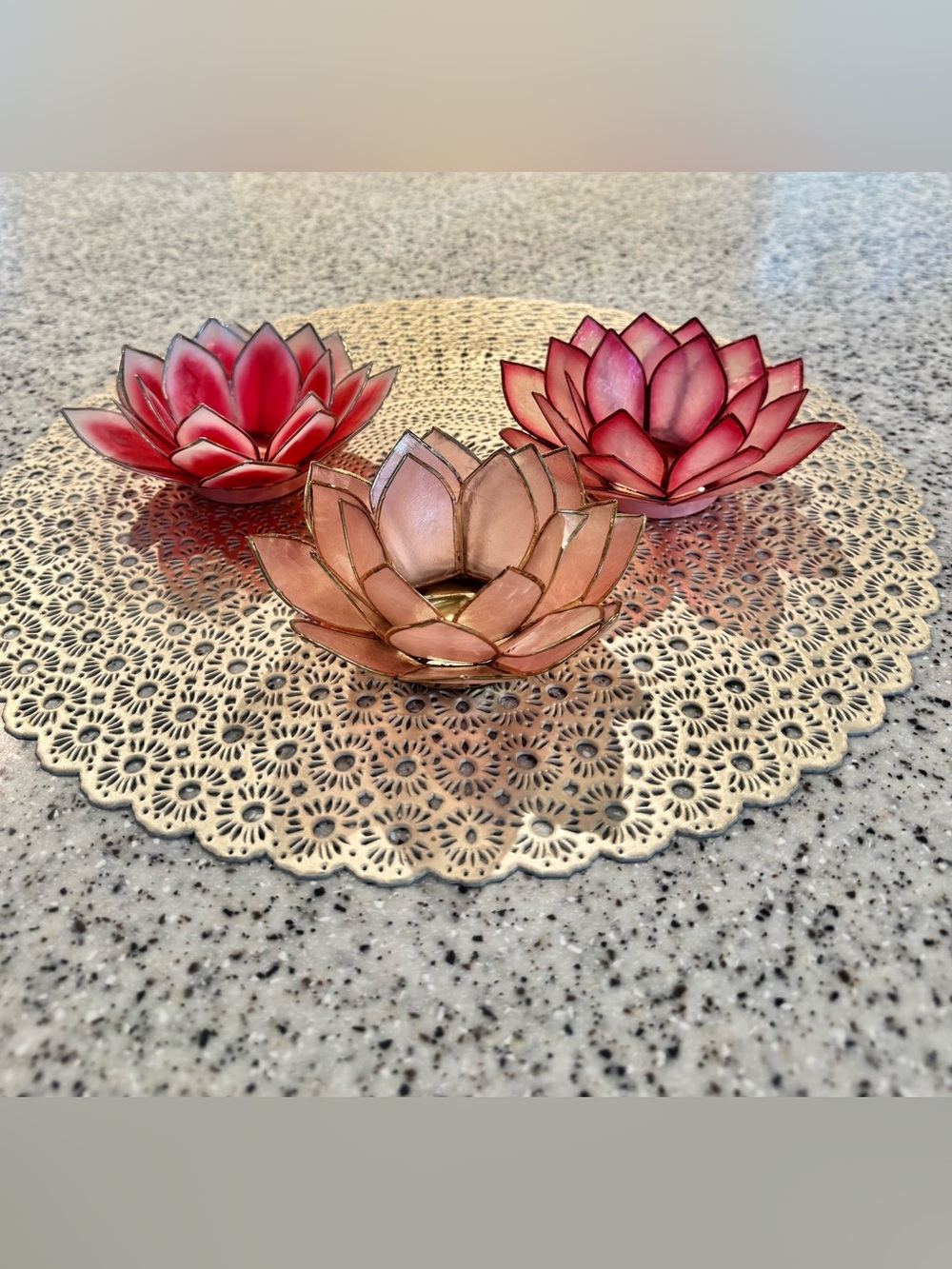 🪷Vintage Capiz Shell Lotus Flower Tealight Candle Holders Set of 3